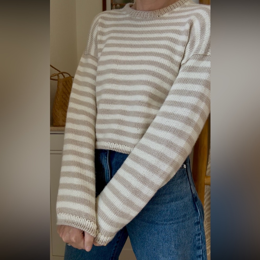 Hand knit merino wool and nylon sweater